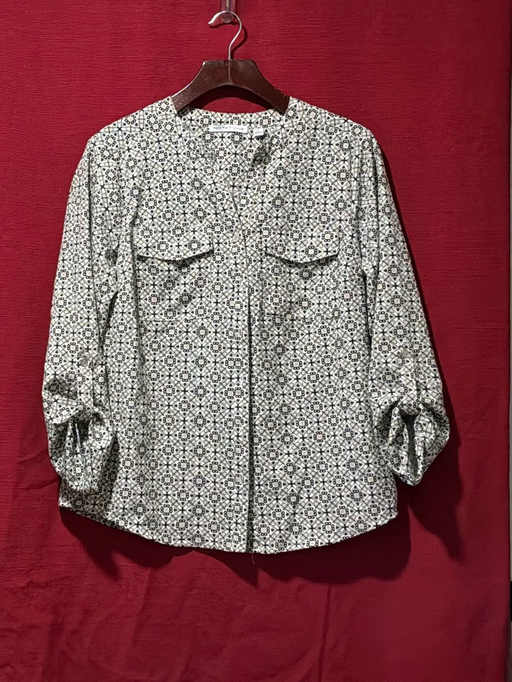 Notations Black and White Printed Button-Down Shirt